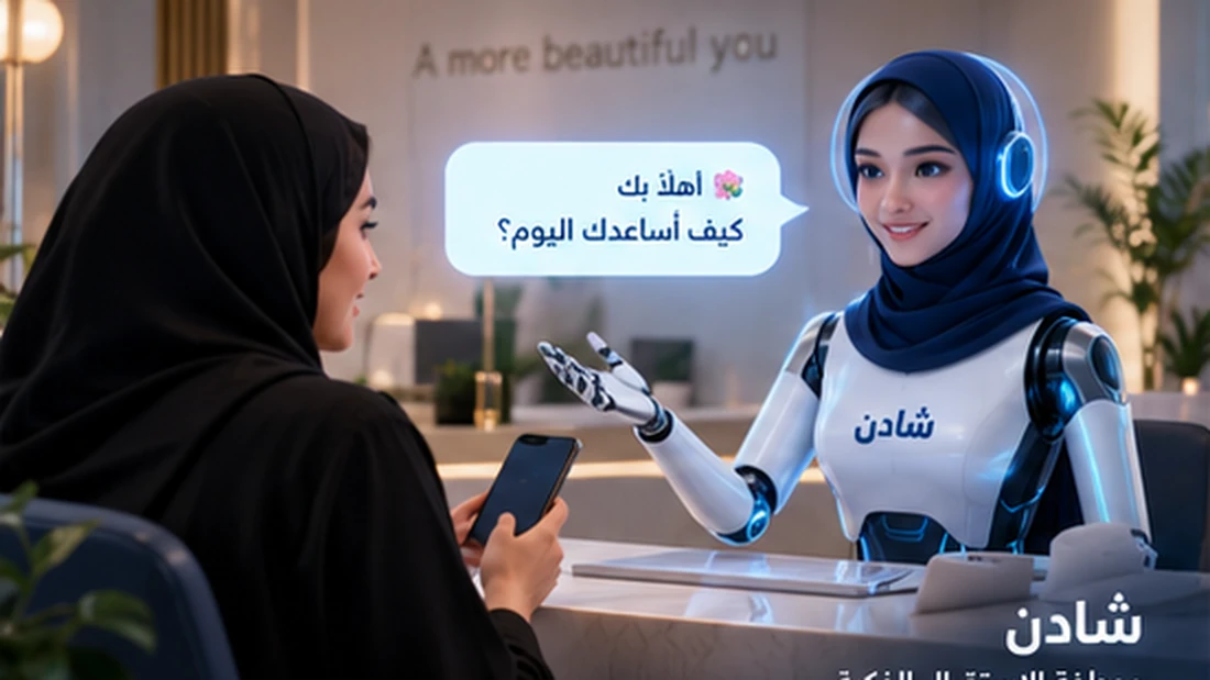 شادن، موظفة استقبال ذكية، تتحدث مع عميلة عربية داخل عيادة تجميل